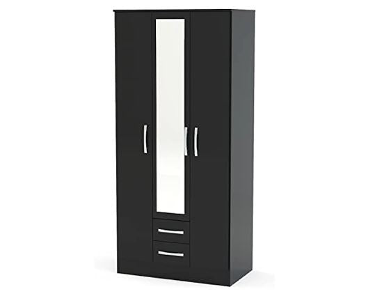 Larz 3 Door 2 Drawer Wardrobe With Mirror-Black