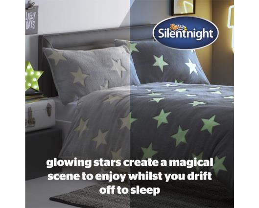 Double - Silentnight Grey Glow In The Dark Teddy Fleece Duvet Set