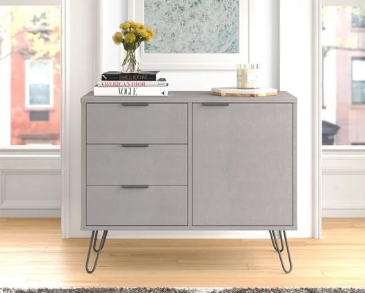 Augusta Grey Small Sideboard With 1 Door, 3 Drawers