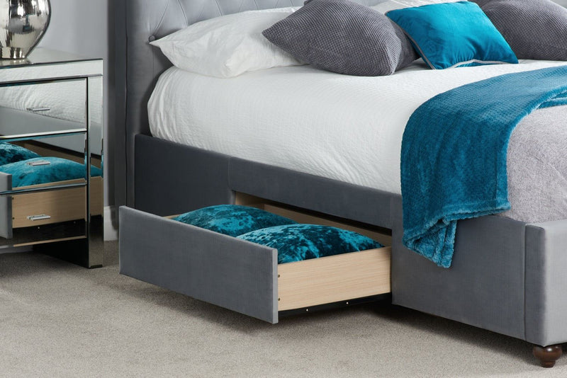 Marlow Double Bed - Grey Velvet Fabric