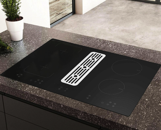 SIA 80cm Induction Hob With Built In Downdraft Extractor Fan & Filter Black 