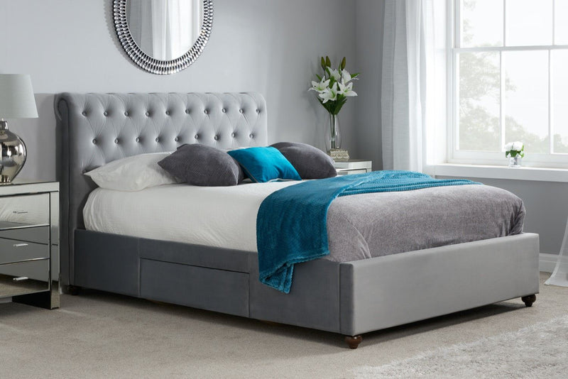 Marlow Double Bed - Grey Velvet Fabric