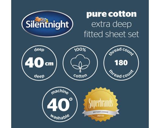 King - Silentnight Pure Cotton Extra Deep Fitted Sheet � Charcoal