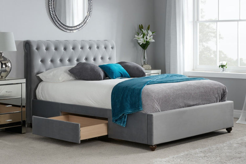 Marlow Double Bed - Grey Velvet Fabric