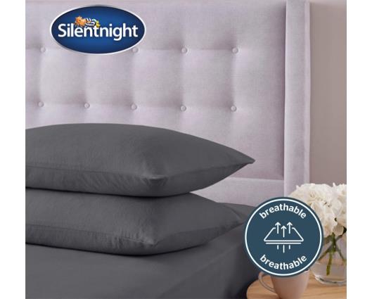 Single - Silentnight Brushed Cotton Fitted Sheet and Pillowcase Set - Charcoal