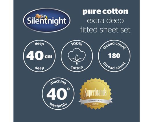 King - Silentnight Pure Cotton Extra Deep Fitted Sheet � Silver