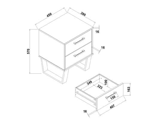 Texas 2 drawer bedside cabinet