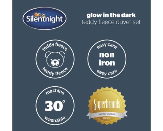 Double - Silentnight Grey Glow In The Dark Teddy Fleece Duvet Set