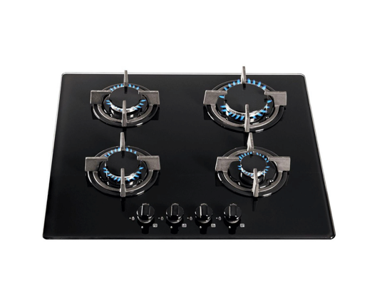 SIA GHG603BL 60cm 4 Burner Gas On Glass Hob With Cast Iron Pan Stands Black 