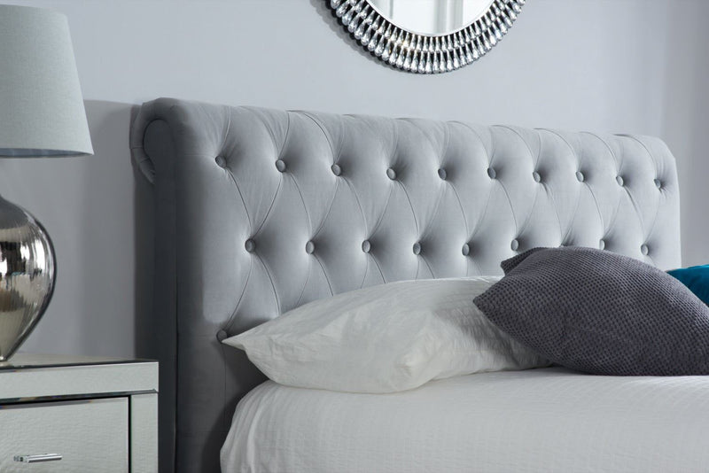 Marlow Double Bed - Grey Velvet Fabric