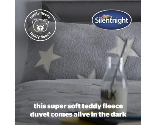 Double - Silentnight Grey Glow In The Dark Teddy Fleece Duvet Set