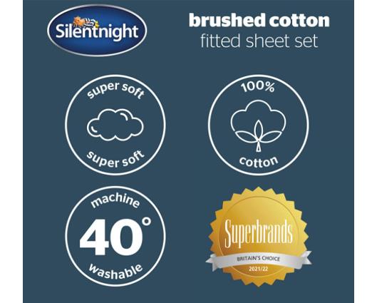 King - Silentnight Brushed Cotton Fitted Sheet and Pillowcase Set - Charcoal