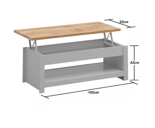 Lincoln Lift-Up Coffee Table- Light Grey