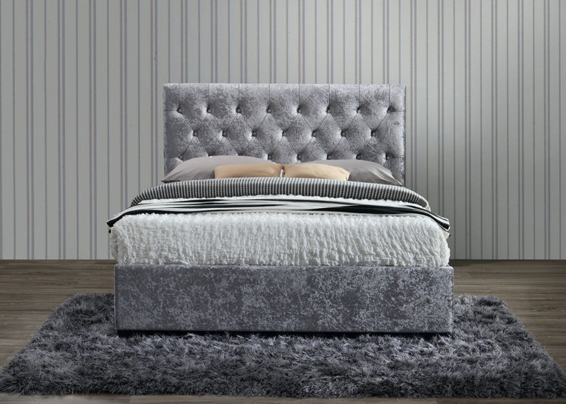 Cologne Double Bed - Steel Crushed Velvet