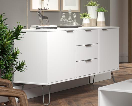 Augusta White Medium Sideboard with 2 Doors, 3 Drawers