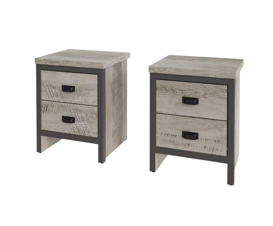 Boston 2 Drawer Bedside Table (Pair)- Grey