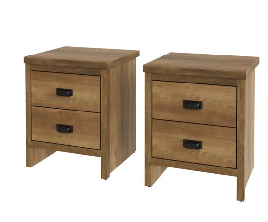 Boston 2 Drawer Bedside Table (Pair)- Knotty Oak