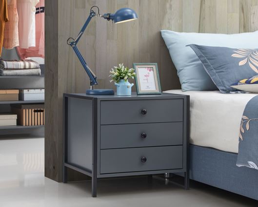 Zahra Nightstand with 3 Drawers-Dark Grey