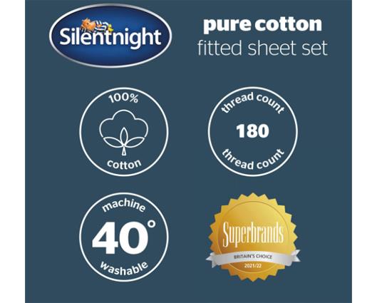 Single - Silentnight Pure Cotton Fitted Sheet � Silver