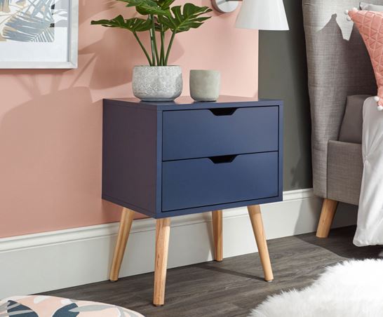 Nessi Single 2 Drawer Bedside- Nightshadow Blue