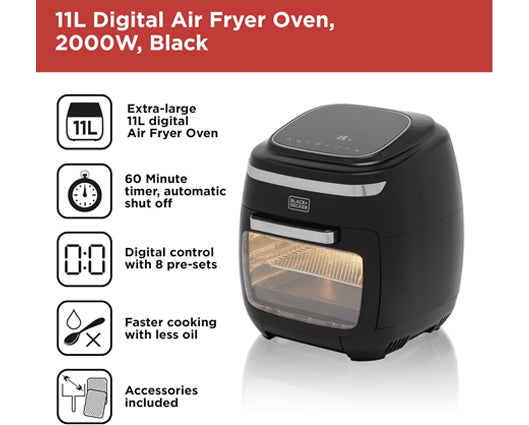 Black + Decker 11L 5-in-1 Air Fryer with Window