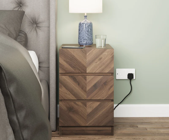 Catania 3 Drawer Bedside Table (Pair)- Royal Walnut