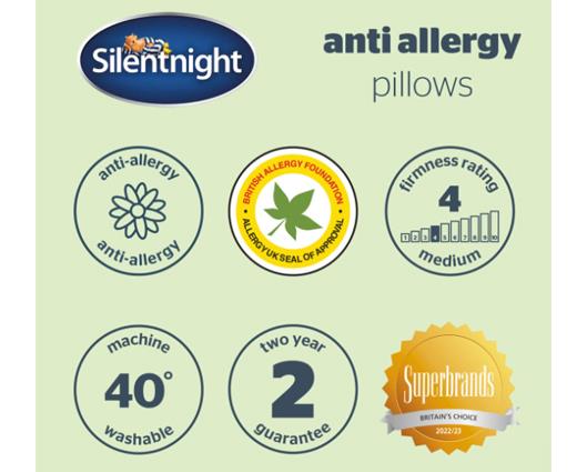 Silentnight Anti-Allergy Pillow - White, Pack of 2, Anti-Bacterial pillows