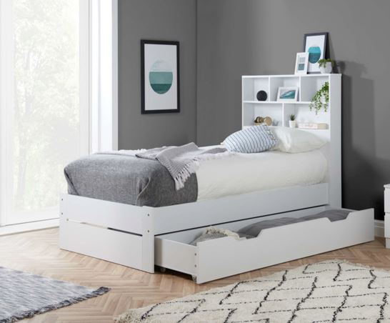 Alfie Single Storage & Shelving Bed - White