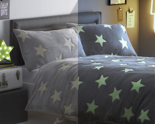 Double - Silentnight Grey Glow In The Dark Teddy Fleece Duvet Set