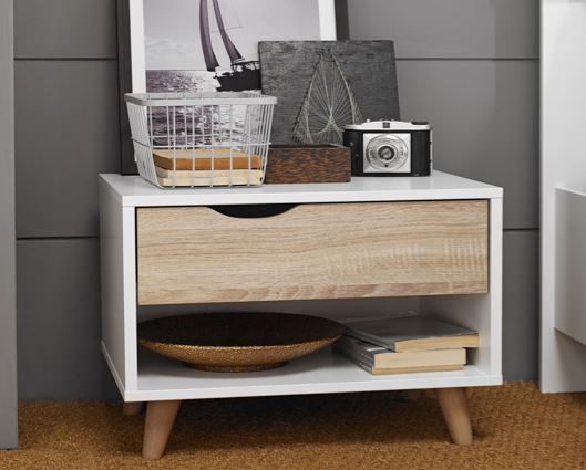 Shanelle 1 Drawer Bedside White-Oak