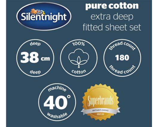 Double - Silentnight Pure Cotton Extra Deep Fitted Sheet � White