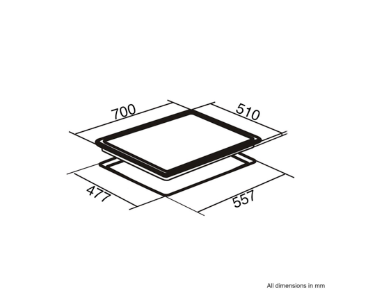 SIA GHG703WH 70cm 5 Burner Gas On Glass Hob With Cast Iron Pan Stands White 