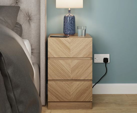 Catania 3 Drawer Bedside Table- Euro Oak