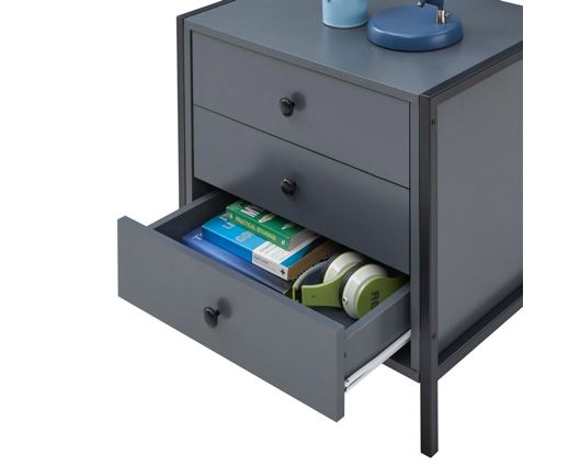 Zahra Nightstand with 3 Drawers-Dark Grey