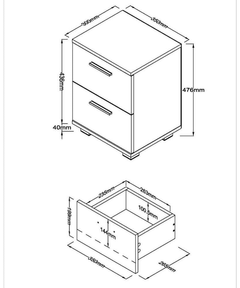 Luna 2 Drawer Compact Bedside Cabinet