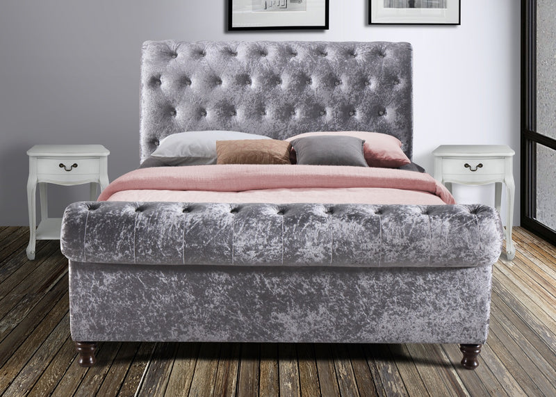 Charlton Super King Size Bed - Steel Crushed Velvet