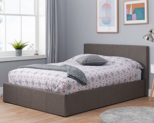 Double Berlin Fabric Ottoman Bed - Grey