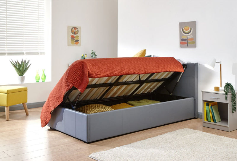 Serena Small Double Side Lift Ottoman Bed-Grey PU