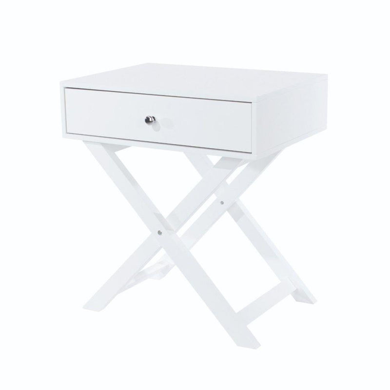 Cross Leg 1 Drawer Bedside Cabinet-White