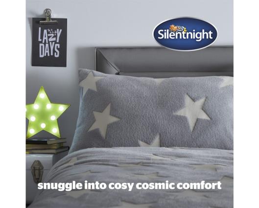 Double - Silentnight Grey Glow In The Dark Teddy Fleece Duvet Set