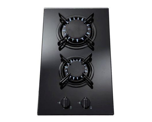 SIA GHG302BL 30cm 2 Burner Glass On Gas Domino Hob With Enamel Pan Stands Black 