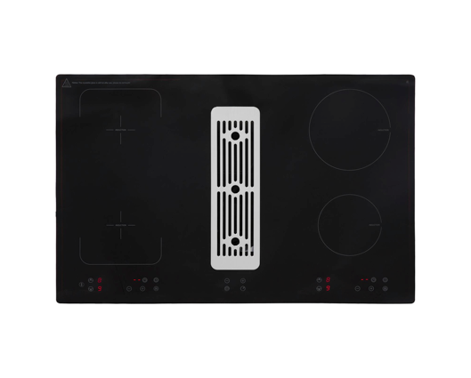 SIA 80cm Induction Hob With Built In Downdraft Extractor Fan & Filter Black 