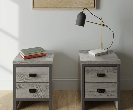 Boston 2 Drawer Bedside Table (Pair)- Grey