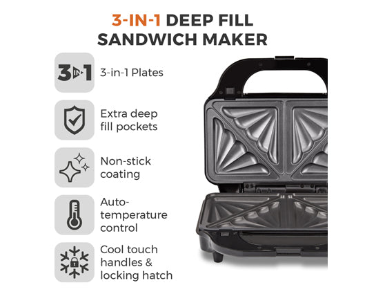 3 IN 1 Deep Filled Sandwich Maker 900W