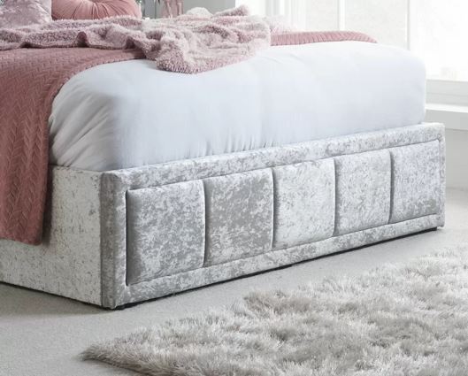 Hannover Small Double Ottoman Bed - Steel Crushed Velvet