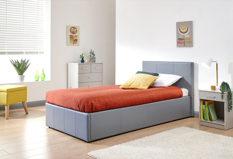 Serena Small Double Side Lift Ottoman Bed-Grey PU