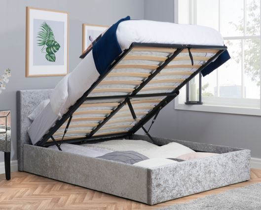 Berlin Single Ottoman Bed - Steel Crushed Velvet