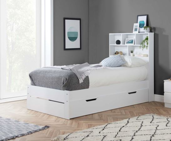 Alfie Single Storage & Shelving Bed - White