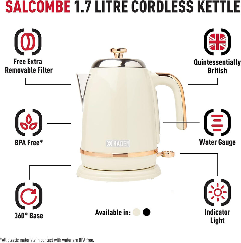 Haden Salcombe 1.7L Kettle Cream and Copper