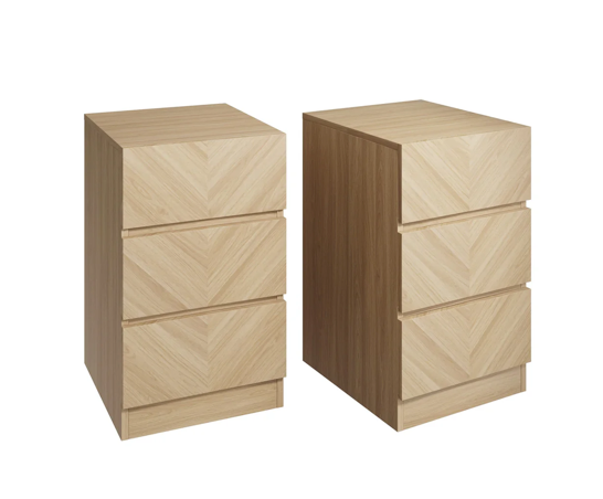 Catania 3 Drawer Bedside Table (Pair)- Euro Oak